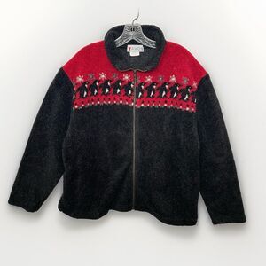 Vintage 90s Lavon Womens XL Full Zip Penguin Fleece Jacket Made in USA Holiday